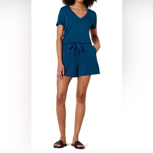 Daily Ritual Women's Supersoft Terry Short-Sleeve V-Neck Romper - Picture 1 of 7